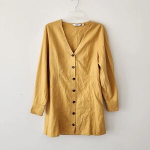 & Other Stories Dress Tailored Puff Sleeve Button Front Mini Dress Yellow 6